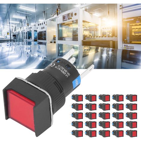 Interrupteur à bouton-poussoir miniature autobloquant instantané BERM/BEM-LA16-11DS-F, carré de 16 mm avec témoin lumineux, lot de 25, 220 V, rouge (1/5)