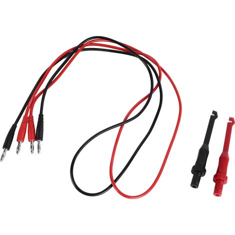 Câbles de test 4mm fiches banane doubles avec crochets de réparation, fil électrique en silicone résine noir rouge 1M 10A (1/5)