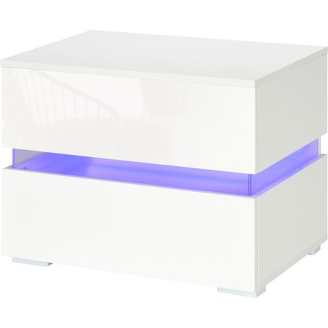 Table de chevet LED RGB avec 2 tiroirs, 4 modes et 16 couleurs, 60x39x47 cm, blanc, aggloméré (1/5)