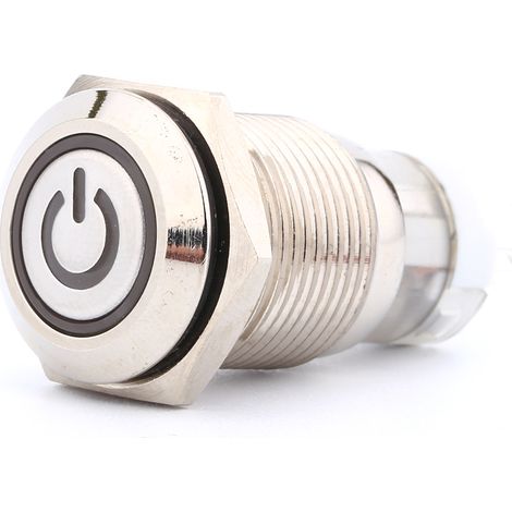 Interrupteur à bouton-poussoir étanche à LED bleue de 16 mm avec symbole d'alimentation (laiton nickelé autobloquant) (1/4)