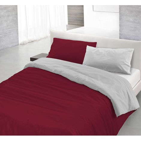 Italian Bed Linen Parure Copri Piumino Natural Color, Bordeaux/Grigio Chiaro, Matrimoniale (1/4)