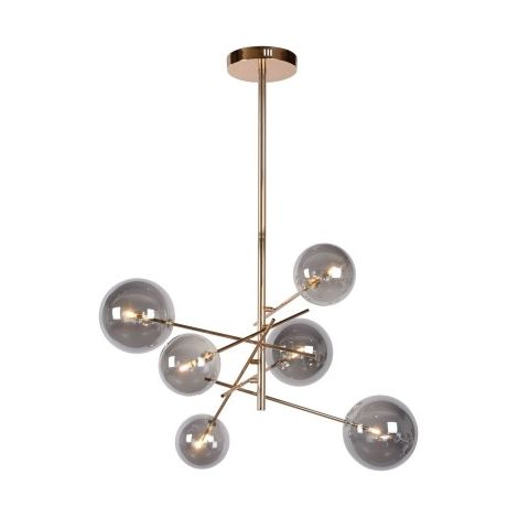 Lampe suspendue à 6 lampes Alara Or avec boules de fumée - 46417/06/10
