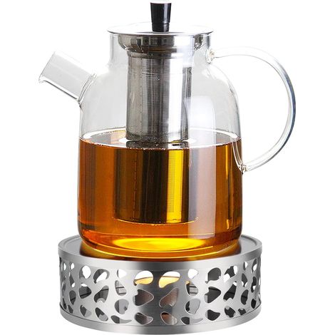 Tetera de vidrio de 1800 ml con calentador, infusor y calentador para té a granel y bolsitas de té. (1/5)