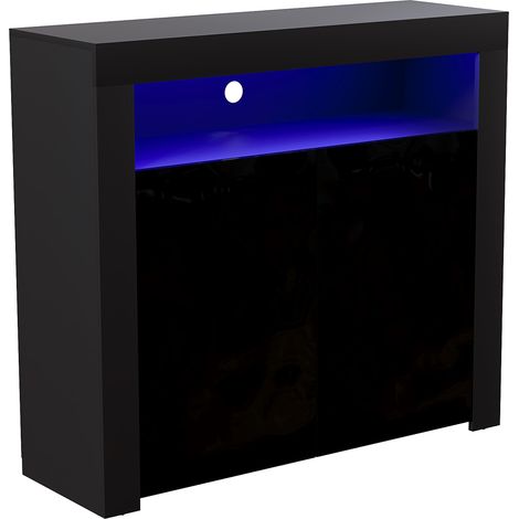 Nova LED Sideboard 2 Door Modern High Gloss Storage Cabinet Cupboard, Black