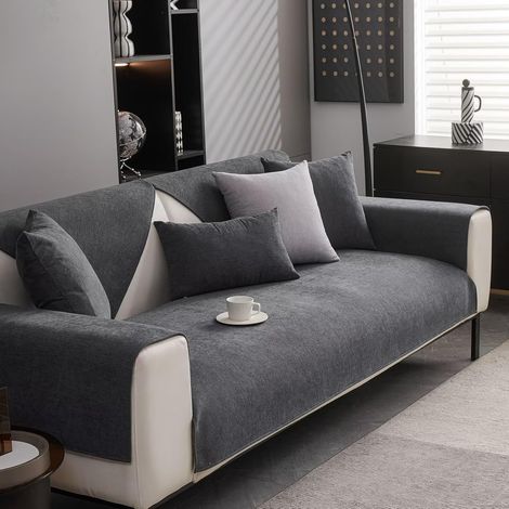Housse de protection pour canapé en forme de L, pour chien et chat, antidérapante, gris foncé, 70 x 210 cm (1/5)
