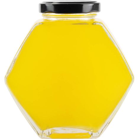 FRASCO DECORATIVO HEXAGONAL DE 380 ML PARA MERMELADA, MIEL Y ESPECIAS