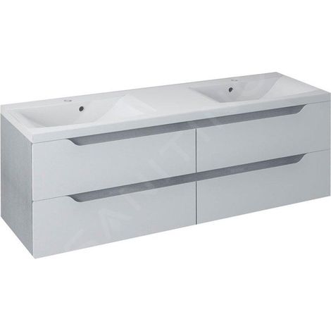 Sapho Wave - Meuble double-lavabo 1500x500x480 mm, blanc/chêne argenté WA150-3011 (1/5)