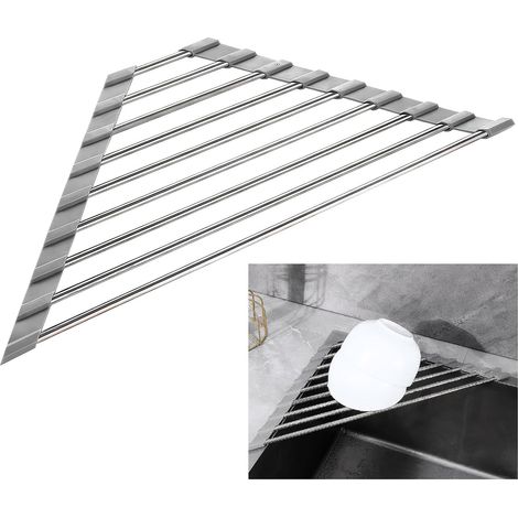 Alfombrilla escurridora de platos, escurridor de platos sobre el fregadero, acero inoxidable, escurridor de platos plegable, organizador de almacenamiento, para toalleros, frutas, almacenamiento en el (1/5)