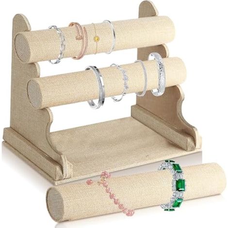 Présentoir à Bijoux en Velours Avec 3 Étages Amovibles pour Bracelets, Montres, Colliers (Kaki) (1/5)