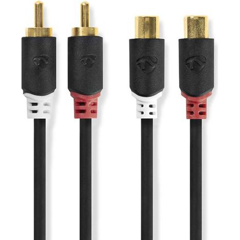 Cable de audio estéreo 2x RCA macho 2x RCA hembra dorado 2,00 m redondo gris oscuro caja con ventana - Nedis