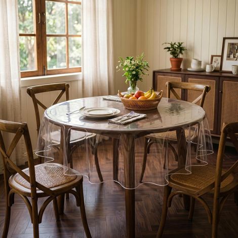 Nappe de table transparente ronde 140 cm, film de table en PVC imperméable, pour intérieur et extérieur