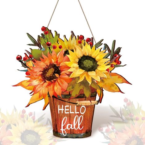 Décoration automnale pour la maison : panneau en bois et tournesols pour le porche - Décoration de porte d'entrée pour Thanksgiving, décoration extérieure d'automne (1/5)