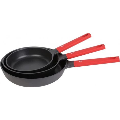 Juego de 3 Sartenes de Aluminio Fundido 20, 24 y 28 cm, Recubrimiento Antiadherente para Todo Tipo de Cocinas