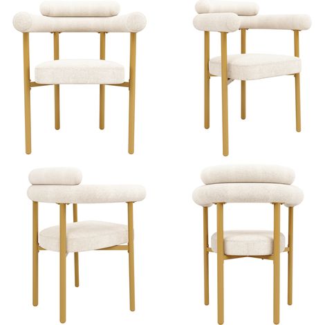 Chaise de salle à manger en similicuir beige avec pieds dorés, chaise confortable pour salle à manger, salon ou bureau, lot de 4 (1/5)