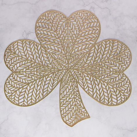 Tapis de plateau rond creux isolé en PVC léger de luxe, motif trèfle doré (1/5)