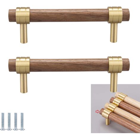Lot de 2 poignées meuble cuisine en bois, 128 mm, style vintage (1/5)