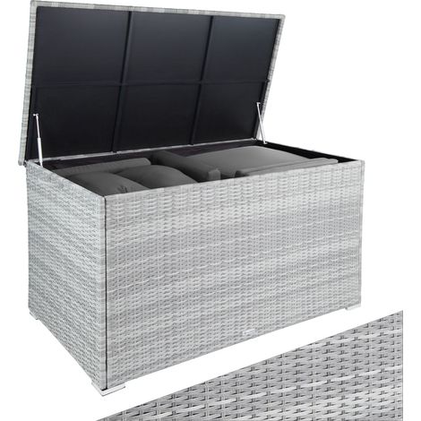 Coffre de jardin en aluminium et résine tressée gris clair