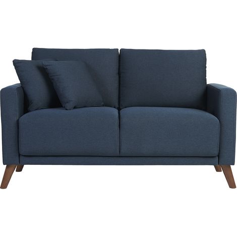 Divano 2 posti in tessuto blu scuro e legno scuro MUNIK (1/5)