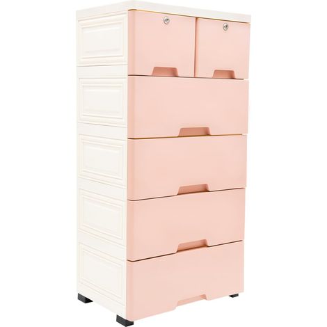Cajonera de plástico con 6 cajones, Cómodas con ruedas, mesita de noche de plástico para el hogar, oficina, dormitorio, baño, 19.7 "W X 13.8" T X 40" H/Rosa (1/5)