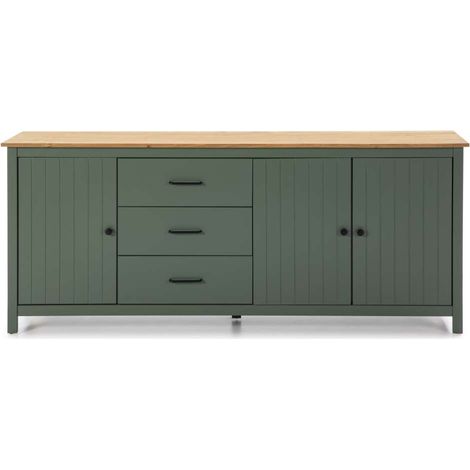 Aparador 3 puertas 3 cajones Mariana acabado verde, 80 cm(alto) 190 cm(ancho) 40 cm(largo) (1/4)