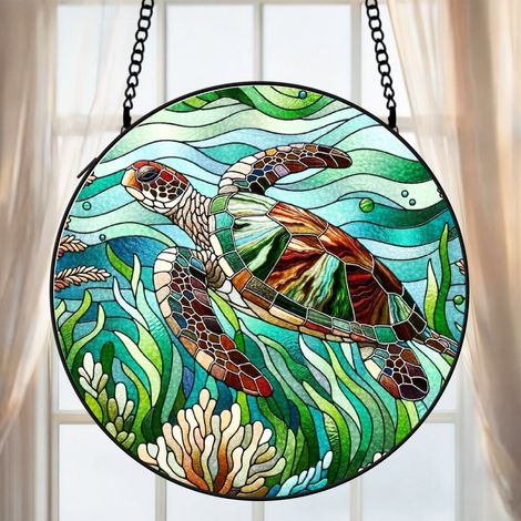 Attrape-soleil vitrail dauphin 20 cm décoration suspendue fenêtre animal lumineux cadeau Noël (1/5)