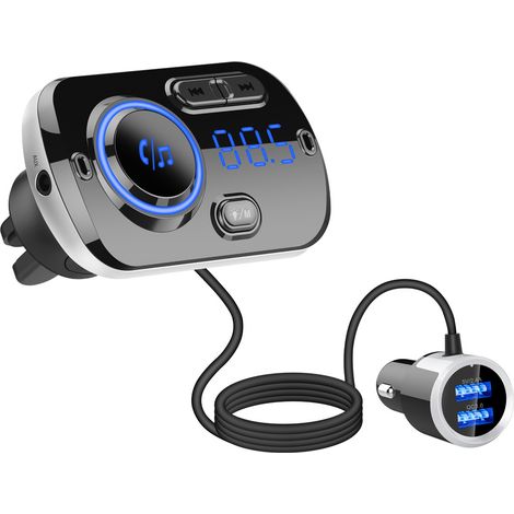 Trasmettitore FM Bluetooth 5.0, adattatore per auto Bluetooth, trasmettitore FM, kit caricabatteria per auto con porte QC3.0 e 5V/2.4A, chiamate in vivavoce, luce colorata, supporto Siri, porta per sc (1/4)