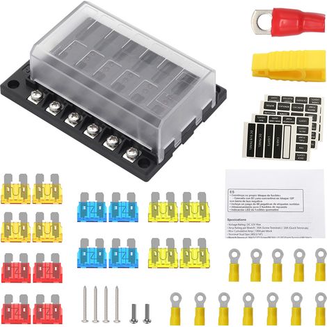 Scatola portafusibili a 12 vie, portafusibili per auto da 12 V, coperchio impermeabile con indicatore LED e pannello fusibili integrato per auto, camion, barca, camper o furgone. (1/5)