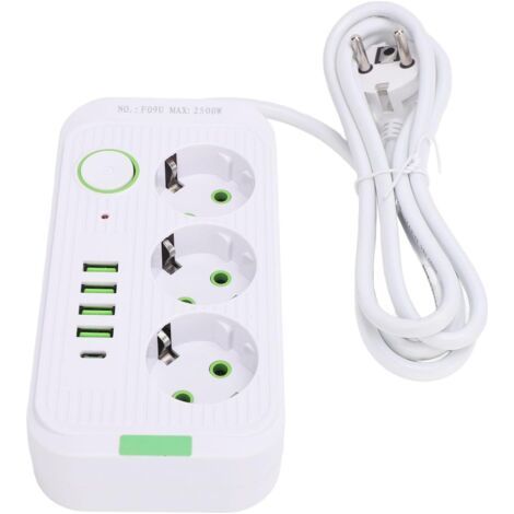 Multiprise Européenne 3 Prises 4 Ports USB 1 Type C Extension de Prise électrique Murale avec Câble de 2 M 10 et 2500 Ports USB de Conception Européenne Cet Adaptateur de 1 à (White) (1/5)