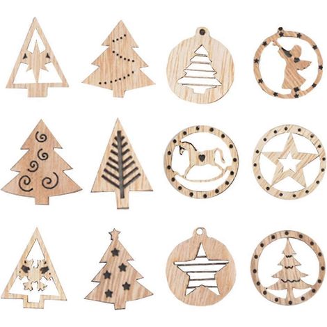 lot de 54 décorations de Noël en bois, motifs dessins animés, accessoires de bricolage (marron)-4x4x0.3cm-Brown