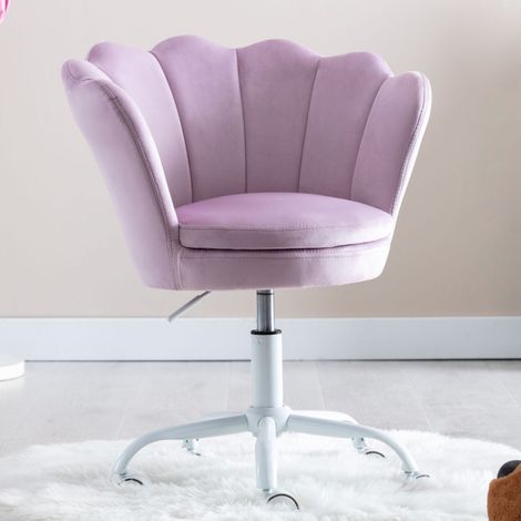 Wahson Sedia Scrivania Cameretta, Studio Girevole in Velluto Regolabile in Altezza,design a petali, seduta ispessita, ruote morbide girevoli a 360°, Viola