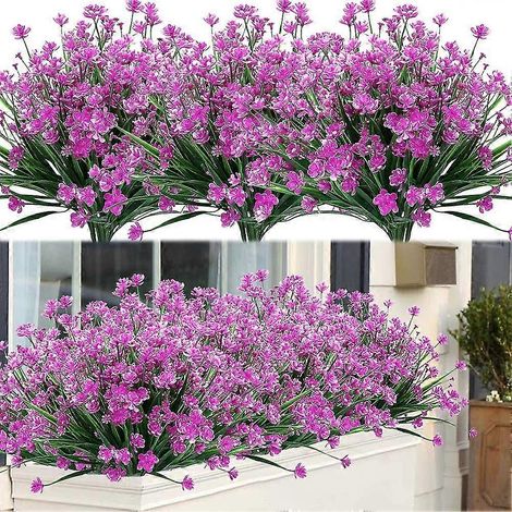8 Bündel künstliche Outdoor-Blumen und -Sträucher, UV-beständige Pflanzen, künstliches Plastikgrün (lila (Fuchsia)) (1/4)