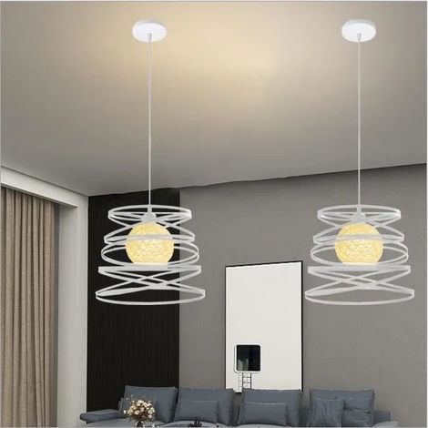 2PCS Lustre Salon Industrielle Blanc E27 Plafonnier Luminaire Retro en Cage Style Vintage pour Salon Chambre (1/4)
