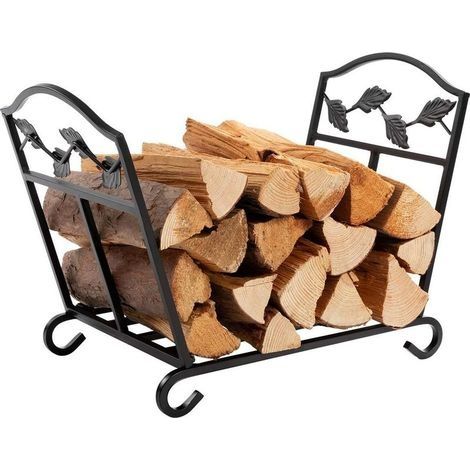 Étagère en Bois de Chauffage Étagère en Métal pour Bois de Cheminée Intérieur/Extérieur 52cm x 31cm x 38cm Noir (1/4)