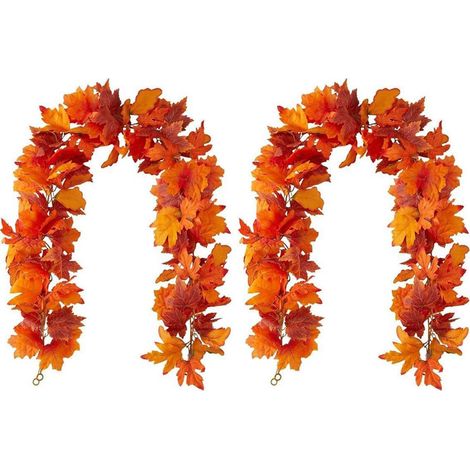 Juego de 2 guirnaldas artificiales de hojas de arce otoñales de 180 cm, ideal para decoración de otoño, Halloween, Acción de Gracias y bodas. (1/5)