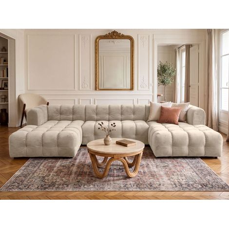 Wohnlandschaft Sofa U-Form SOLVIE in Stoff Tiffani Beige (1/4)