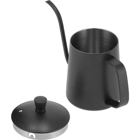 350 ml Edelstahl-Kaffeekessel mit Schwanenhals und langem Ausguss für Tee, Küche, Zuhause, Büro, Hotel, Schwarz (1/5)