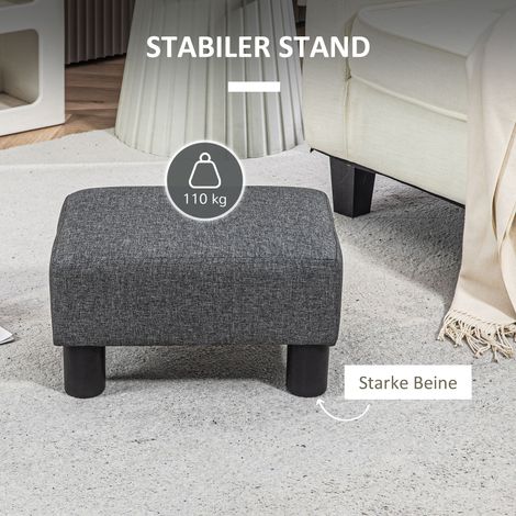 Tabouret de pied, tabouret assis en revêtement tissu aspect lin, rembourrage en mousse, pieds en plastique, pour diverses pièces, Gris (1/4)
