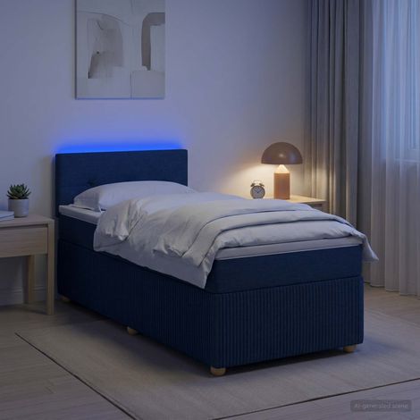 Cama box spring con colchón con tiras LED Azul 90 x 200 cm Tela (1/5)