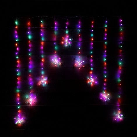 1.2m Christmas Static Snowflake LED Silver Pin Wire V Curtain Lights in Rainbow (1/5)