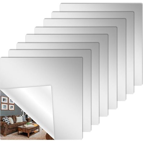 8 Pièces Miroir Adhesif Porte 30 X 30 Cm Miroir Acrylique Fixation sans Perçage pour Salle De Bain Salon Chambre Dressing (1/5)