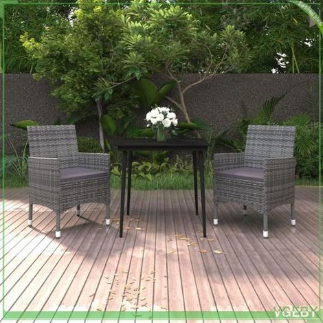 Ensemble à manger de jardin - FAFEICY - 3099739 - Résine tressée gris - Coussins rembourrés - Plateau verre 80x80 cm (1/5)