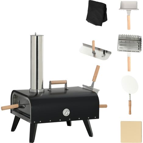 Holzbefeuerter Pizzaofen für den Außenbereich mit Pizzaschieber, 30 cm Pizzastein, tragbar, klappbare Beine, abnehmbarer Schornstein
