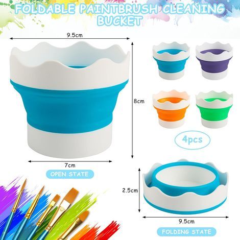 Mini seaux pliables en silicone, lot de 4, contenants de nettoyage pour brosses (vert, bleu, orange, violet), pour le jardinage, le ménage, le camping et la plage (1/4)