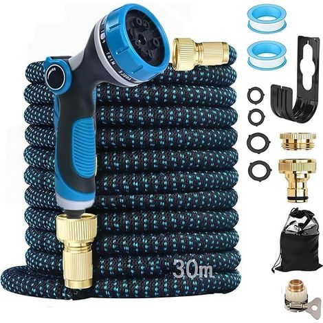 Garden Hose with 10 Functions Watering Lance Hose with Metal Fittings 1/2 Inch and 3/4 Inch for Garden, Irrigation, Car Washing, Pet Bath (1/4)