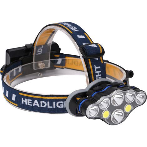 Lampe frontale LED rechargeable à 8 modes, ultra-lumineuse grâce à ses 8 LED, avec voyant lumineux, alimentation USB et 2 piles étanches, idéale pour le camping, la pêche, la spéléologie, la course à 