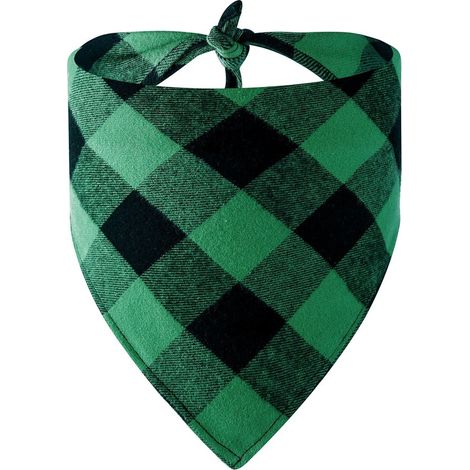 Bandana de Noël pour chien, écharpe triangulaire en coton à carreaux rouges, noirs et verts, serviette pour animaux de compagnie 63 x 42 x 42 cm, carreaux verts et noirs (1/5)