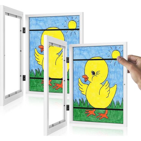 Lot de 2 cadres pour dessins d'enfants, format 21,6 x 27,9 cm, ouverture frontale, cadres interchangeables, blancs, pour exposer et ranger jusqu'à 50 œuvres, pour photos 3D, loisirs créatifs et dessin (1/5)