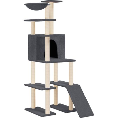 Muebles para gatos, torre, juguete para trepar, rascador, plataforma para trepar con postes rascadores de sisal oscuro, 166 cm, gris 020022677