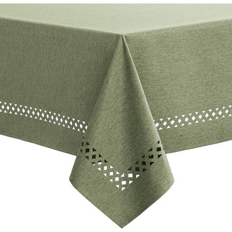 Nappe Rectangulaire 140x100cm Vert Aspect Lin Ourlet Creux Hydrofuge