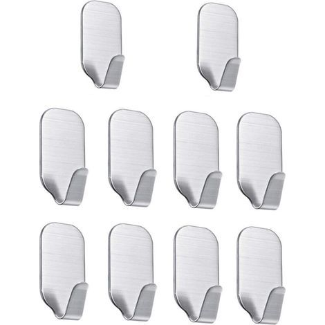 Stainless Steel Adhesive Hooks (10 Pieces) — No Drilling Required, for Bathroom Towels (1/5)